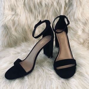 Size:12 Black Ankle Strap Block Heel